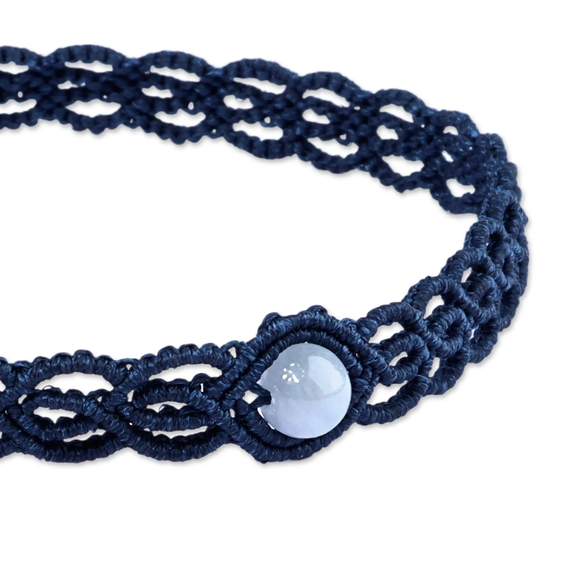 Topaz Macrame Choker Necklace Handmade in Blue Cotton Cords - Stylish Azure | NOVICA