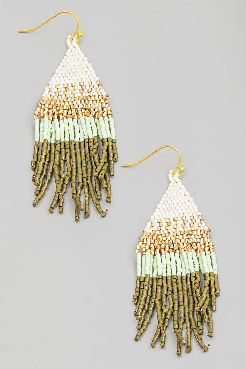 Triangle Seed Bead Fringe Earrings (Assorted Colors)