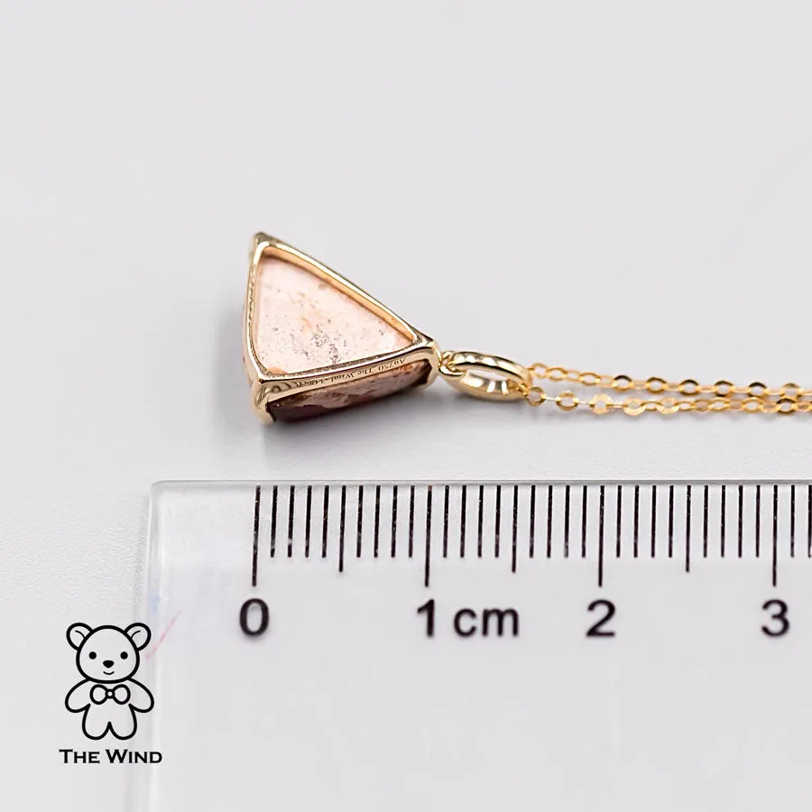 Triangle Shaped Mexican Matrix Opal Pendant Necklace 18K Yellow Gold