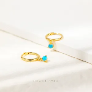 Turquoise CZ Drop Hoop Earrings, Huggies, Unisex, Gold, Silver SHEMISLI SH339