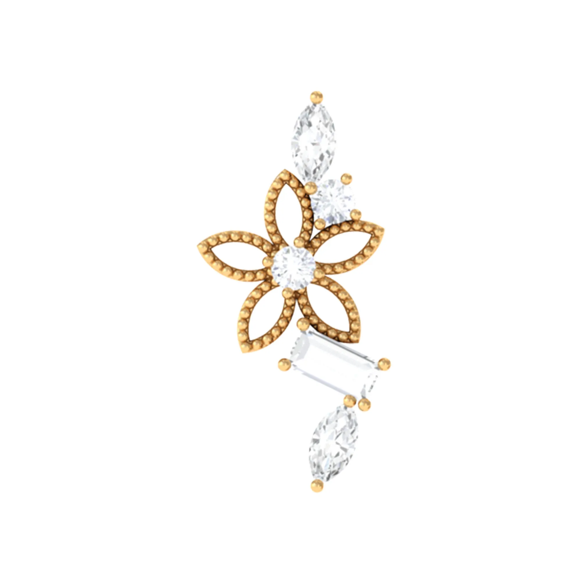 Unique Moissanite Flower Crawler Cartilage Earring