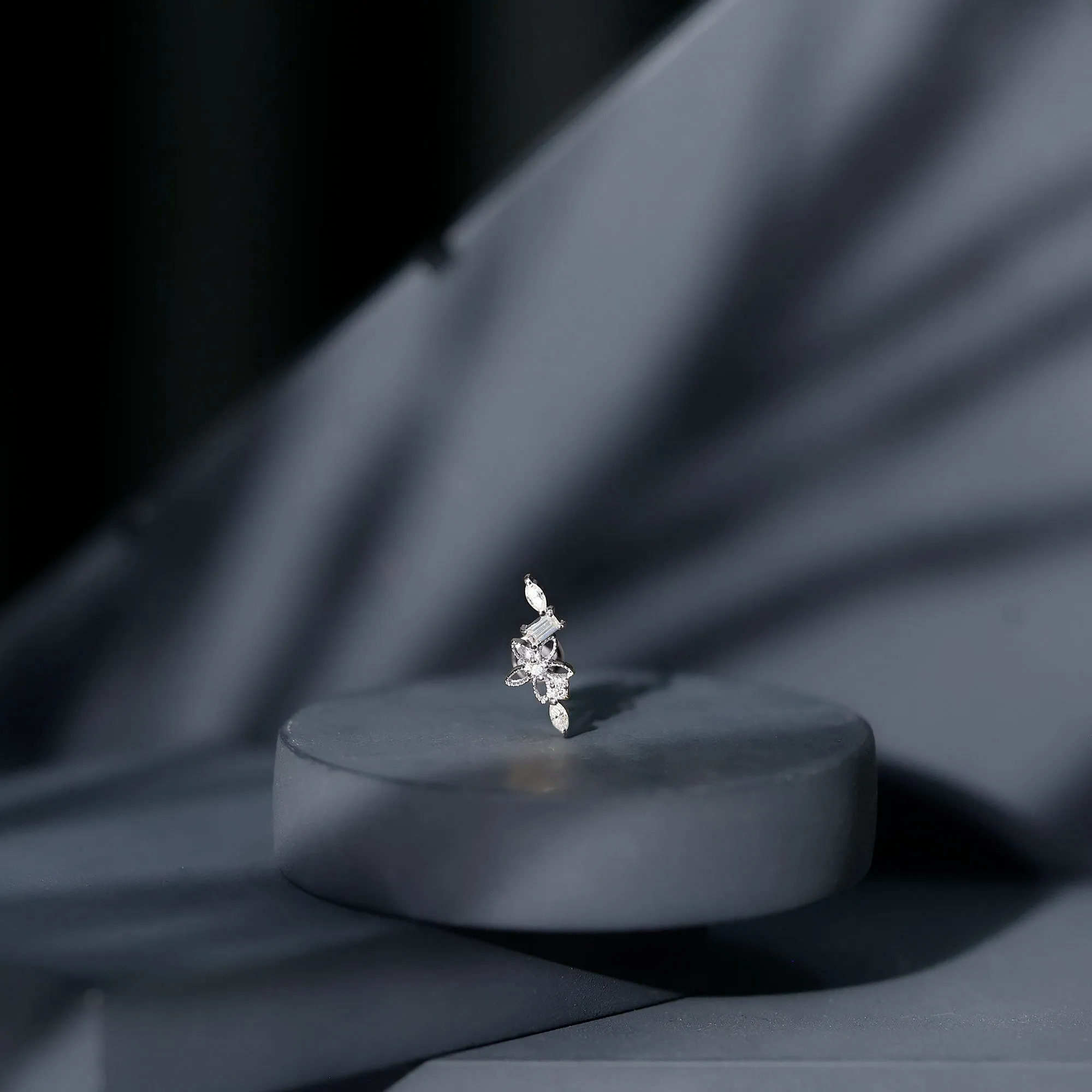 Unique Moissanite Flower Crawler Cartilage Earring