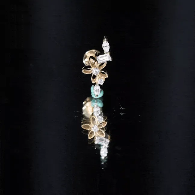 Unique Moissanite Flower Crawler Cartilage Earring