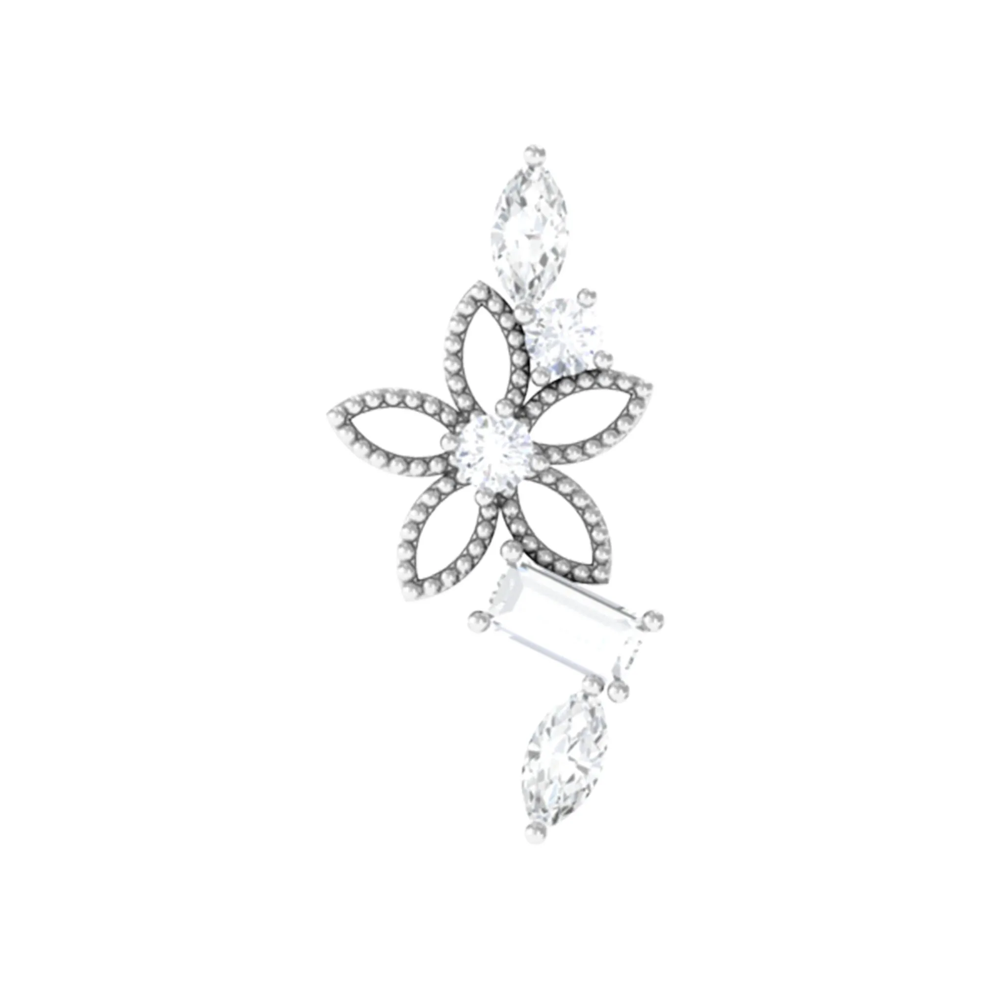 Unique Moissanite Flower Crawler Cartilage Earring