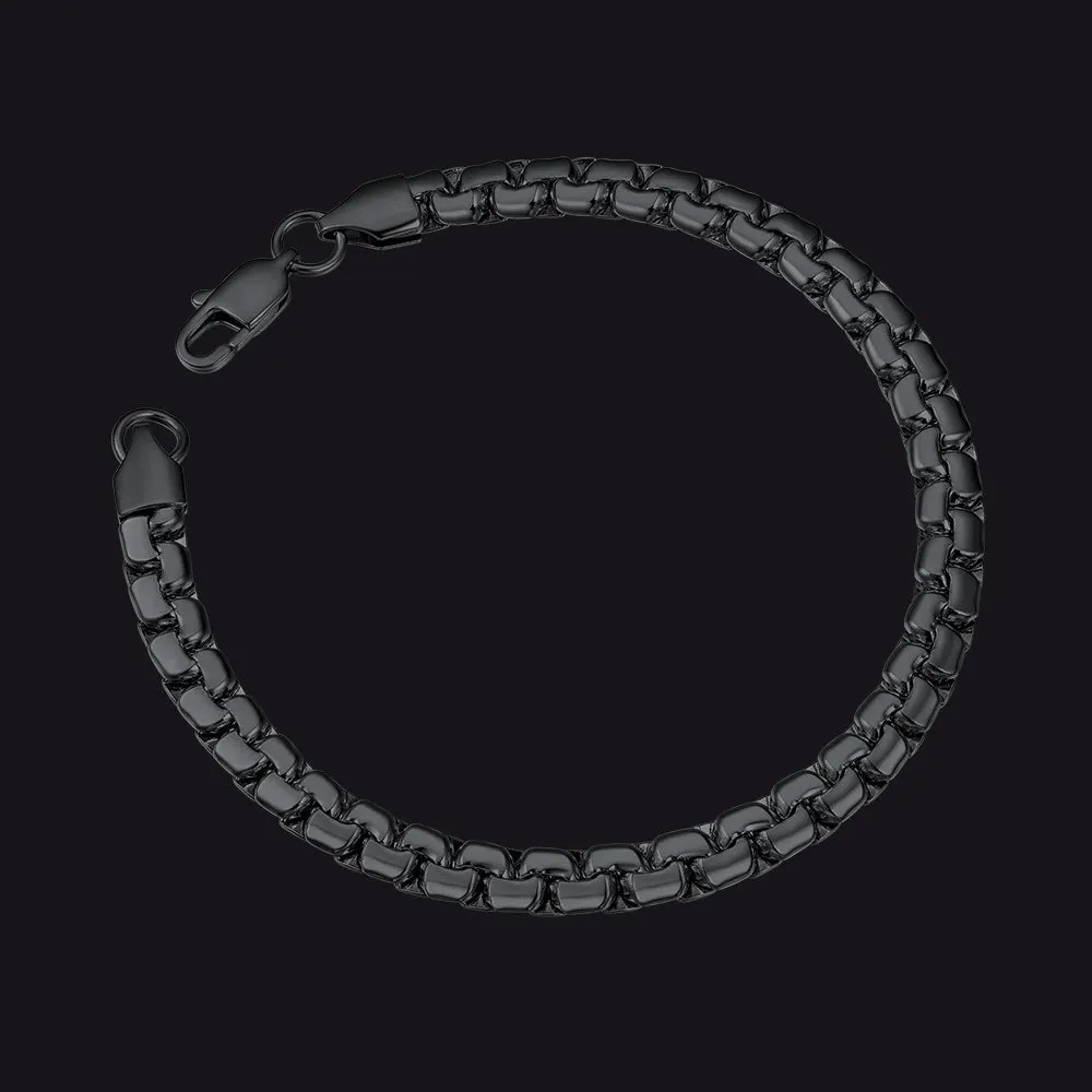 Unisex 4/6mm Cuban Flat Box Link Chain Bracelet for Men