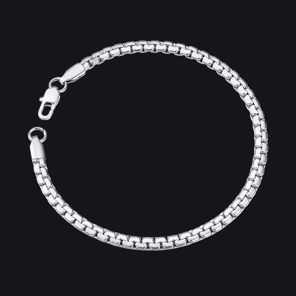 Unisex 4/6mm Cuban Flat Box Link Chain Bracelet for Men