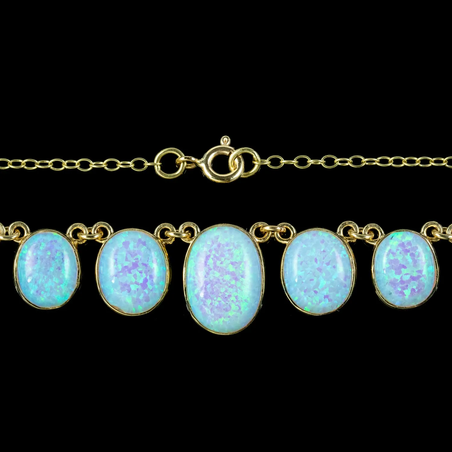 Victorian Style Opal Dropper Necklace 9ct Gold 22ct of Opal