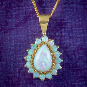 Victorian Style Opal Pendant Necklace Sterling Silver 18ct Gold Gilt