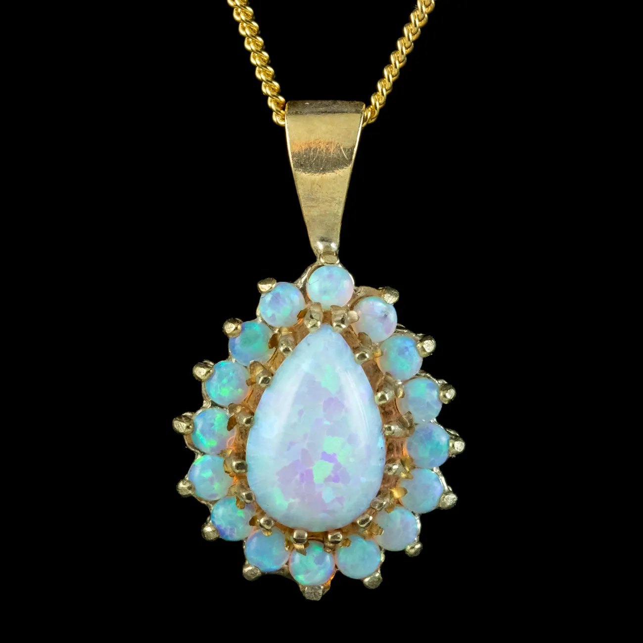 Victorian Style Opal Pendant Necklace Sterling Silver 18ct Gold Gilt