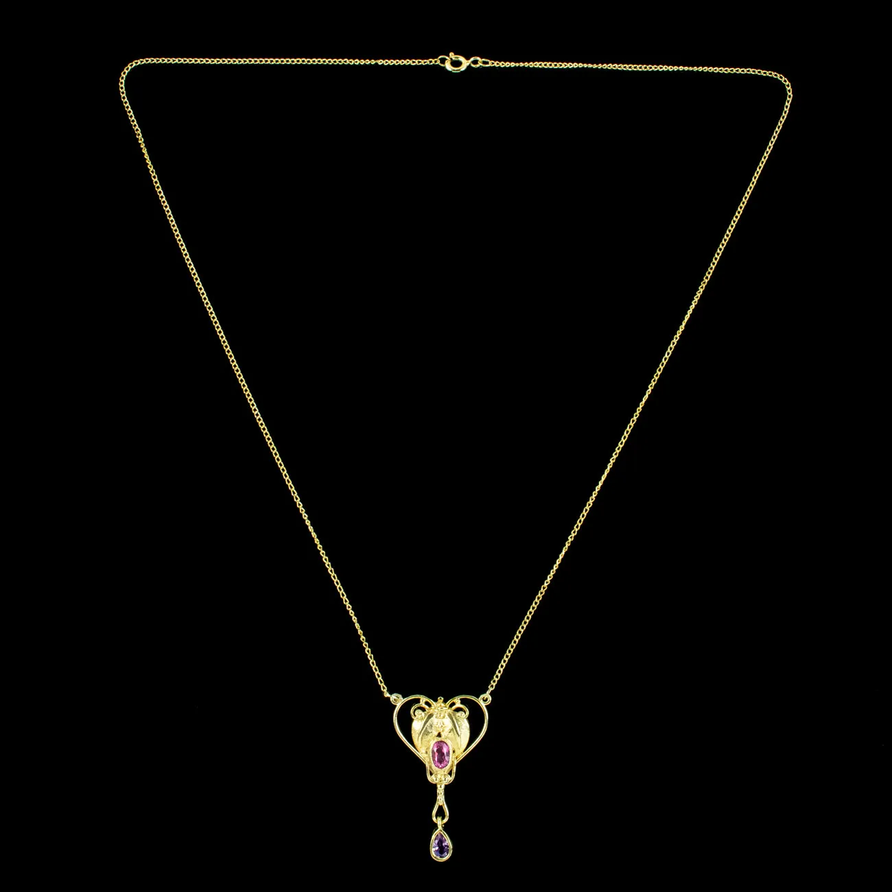 Victorian Style Pink Topaz Amethyst Lavaliere Pendant Necklace