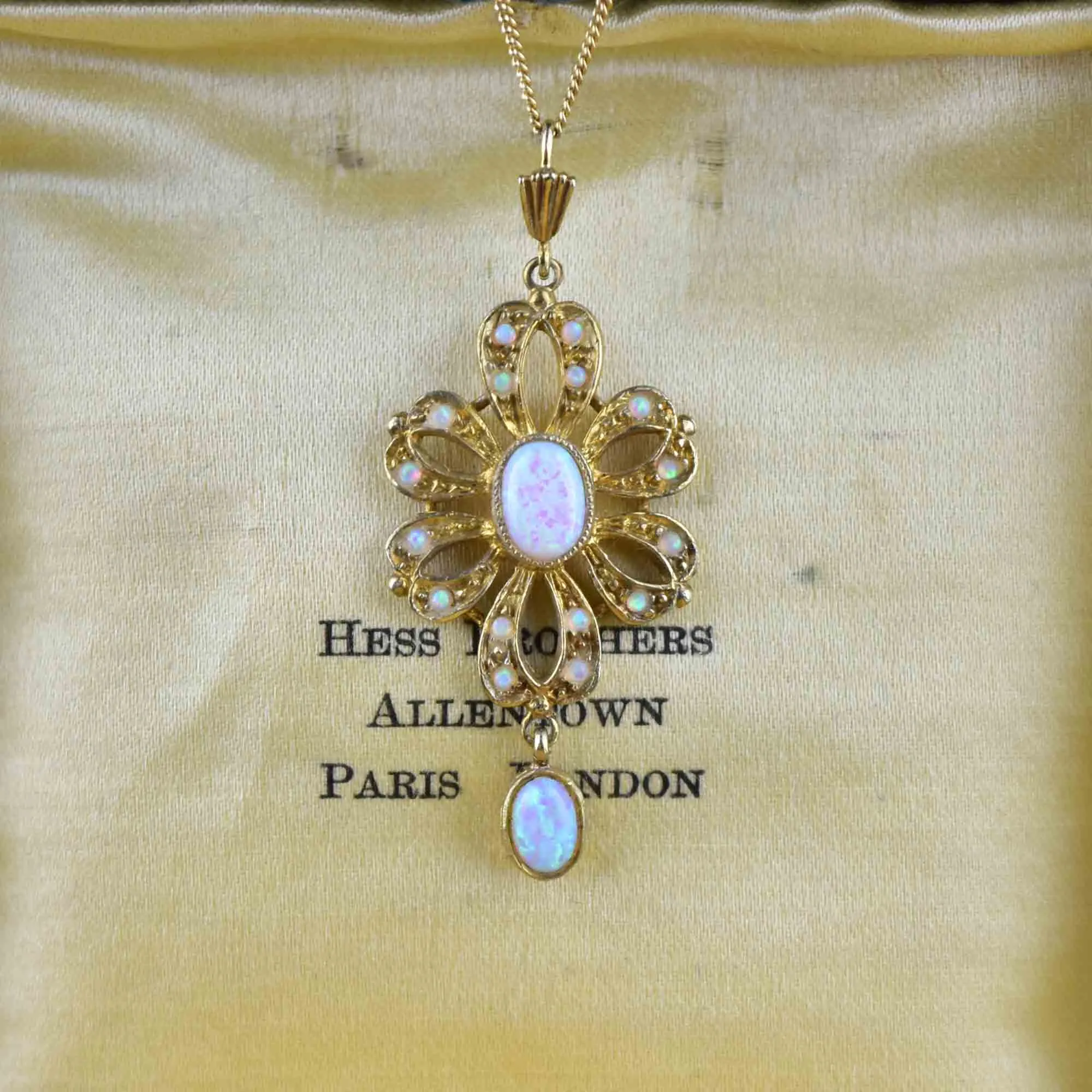 Vintage Edwardian Style Floral Opal Pendant Necklace