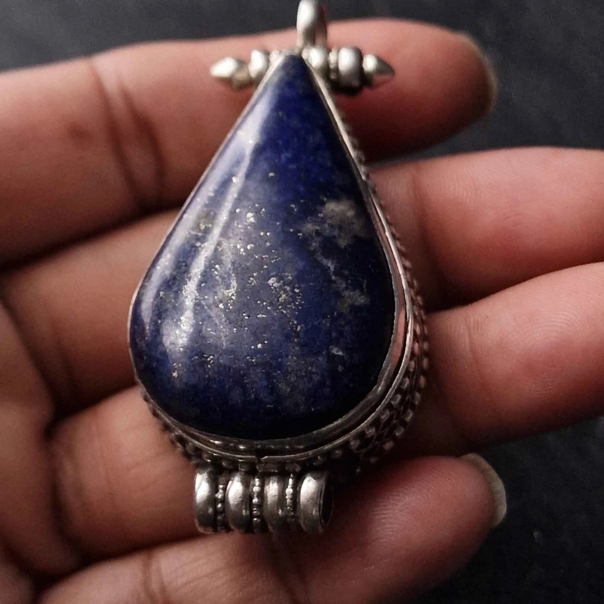 Vintage Handmade Lapis Lazuli and Sterling Silver Ghau Pendent Amulet