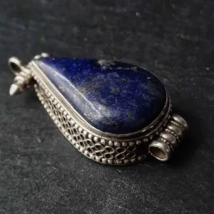 Vintage Handmade Lapis Lazuli and Sterling Silver Ghau Pendent Amulet