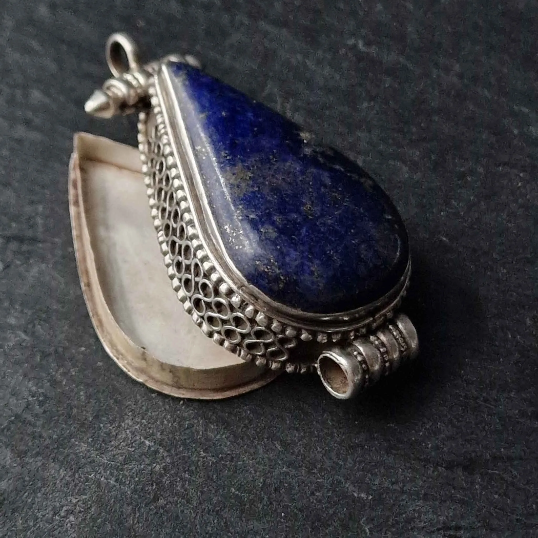 Vintage Handmade Lapis Lazuli and Sterling Silver Ghau Pendent Amulet