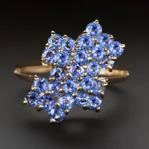 VINTAGE SAPPHIRE COCKTAIL RING NATURAL ASYMMETRICAL CORNFLOWER BLUE 14K GOLD 3ct