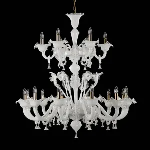 White Glass 18 Light Double-Tier Chandelier