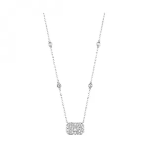 White Gold Diamond Stationary Cluster Pendant Necklace, 1.0 cttw