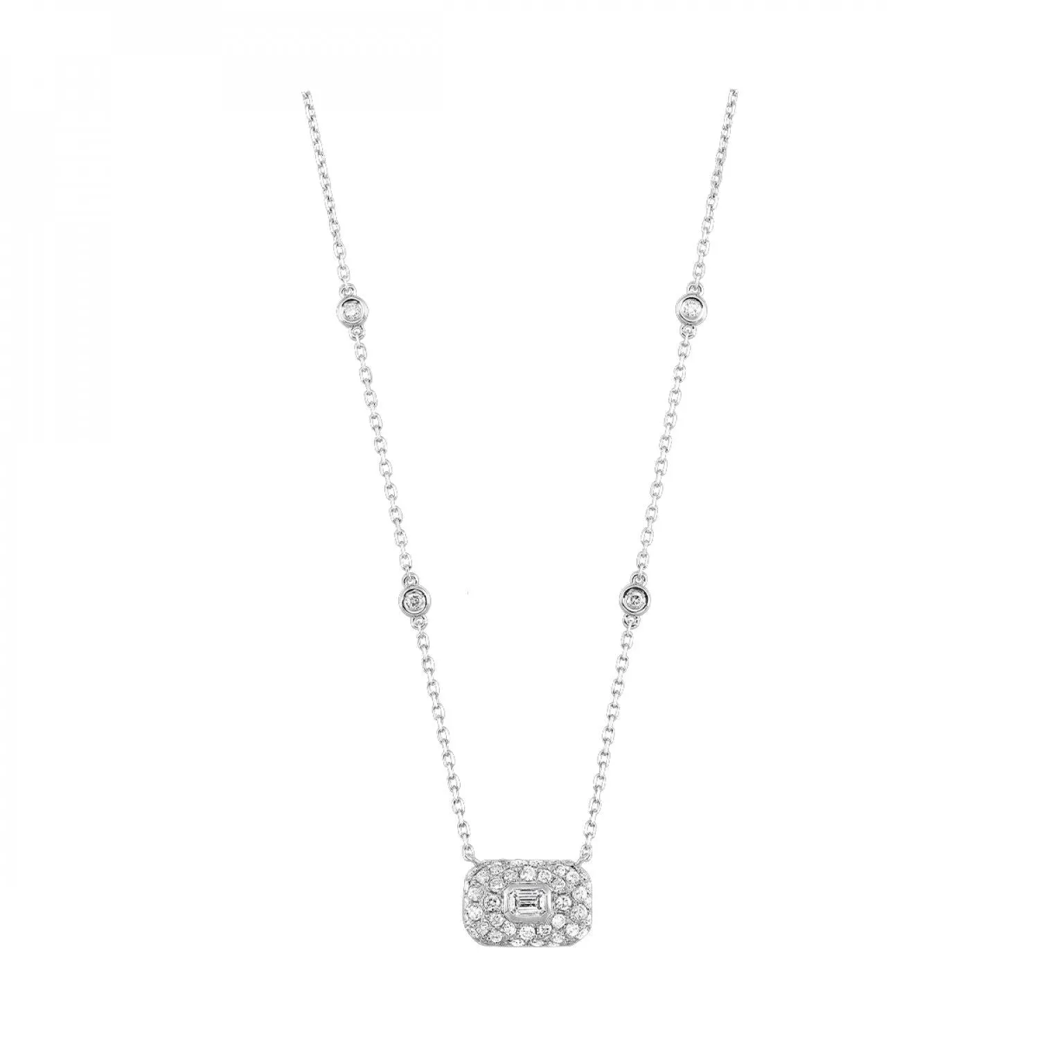 White Gold Diamond Stationary Cluster Pendant Necklace, 1.0 cttw