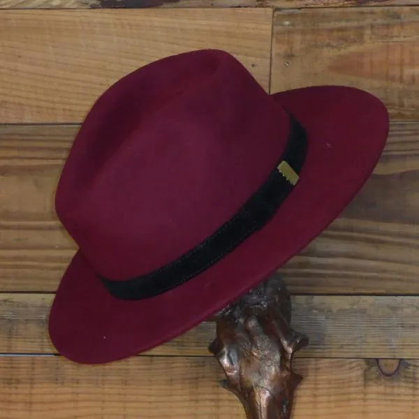 Wine Fedora Hat with Leather Band. Unisex, Crushable.