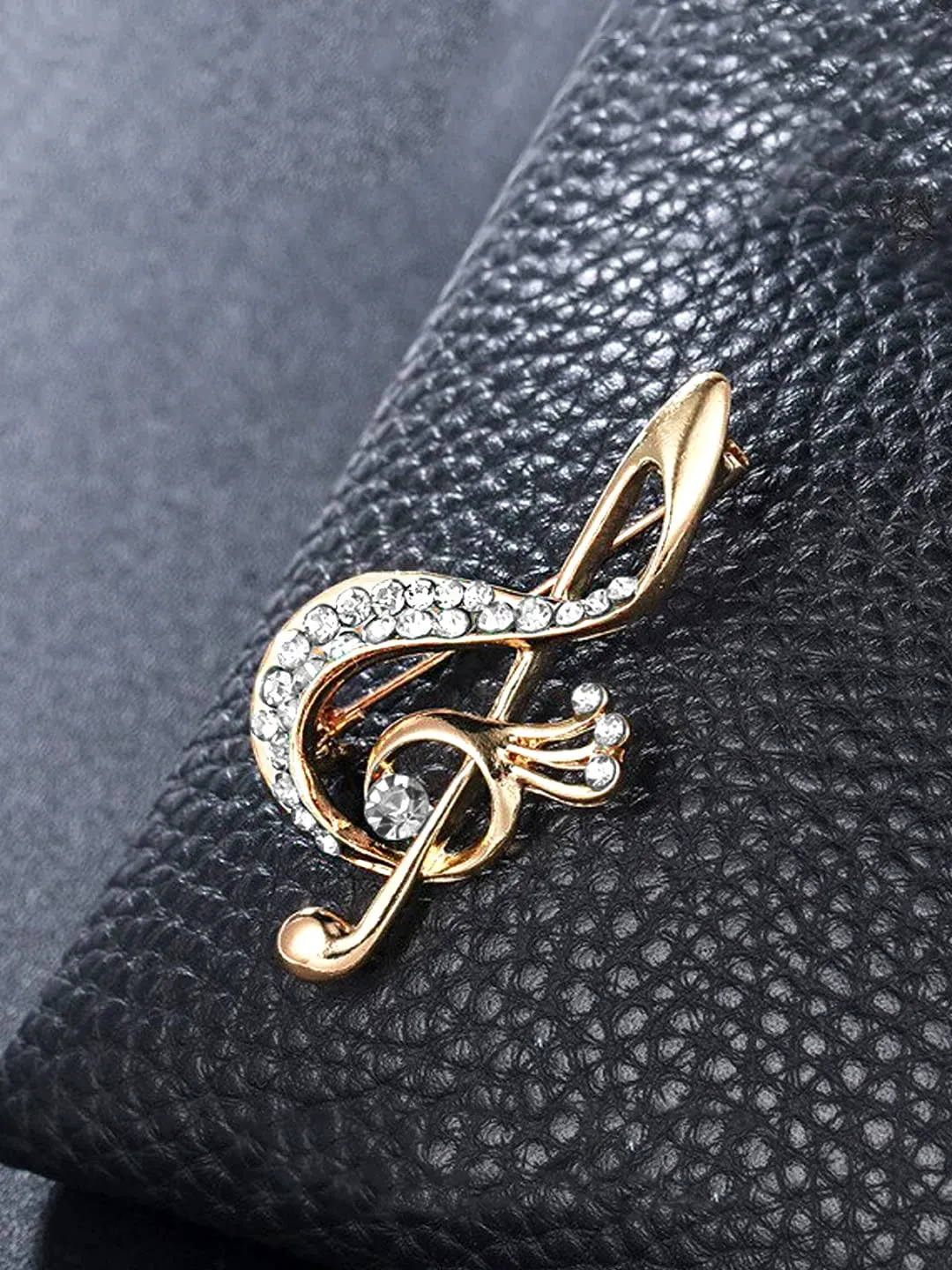 Yellow Chimes Brooch for Men Musical Note Music Gold Plated Brass Crystal Studded Brooch/Lapel Pin For Men and Boys