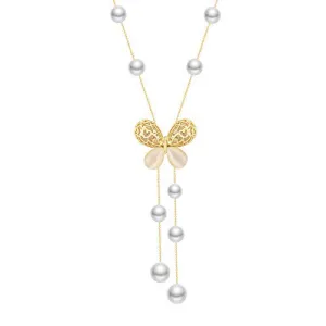 Yellow Chimes Golden Butterfly Opal and Pearl Long Chain Pendant Necklace for Women and Girls