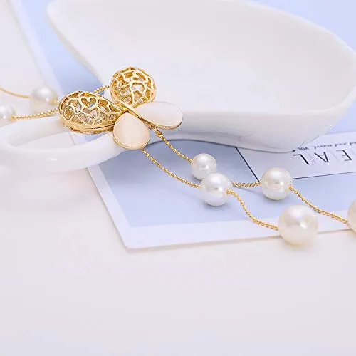 Yellow Chimes Golden Butterfly Opal and Pearl Long Chain Pendant Necklace for Women and Girls