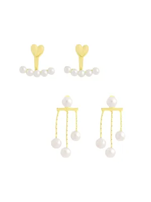 Yellow Chimes Pearl Drop Earrings for Women | Fashion Women Combo Earrings Set | 2 Pairs Korean Style White Pearls Earrings for Girls Ear Cuffs | Birthday Gift for Girls Anniversary Gift for Women