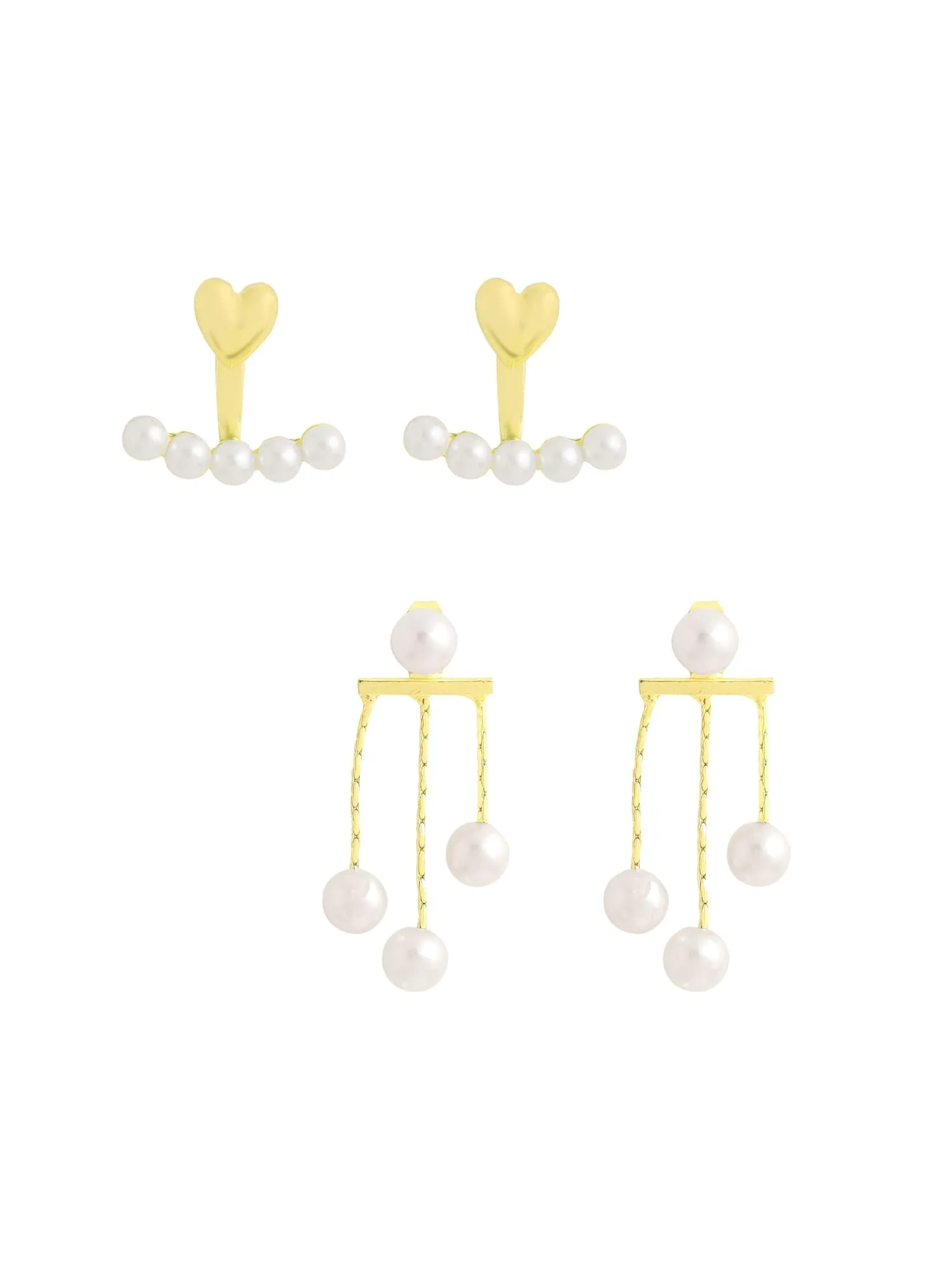 Yellow Chimes Pearl Drop Earrings for Women | Fashion Women Combo Earrings Set | 2 Pairs Korean Style White Pearls Earrings for Girls Ear Cuffs | Birthday Gift for Girls Anniversary Gift for Women