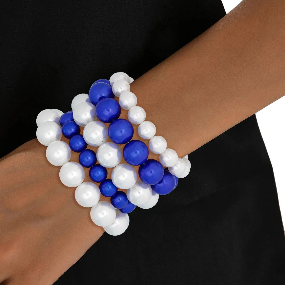 Zeta Phi Beta ZPB Blue White Pearl Stretch 5 Pcs Bracelets Women